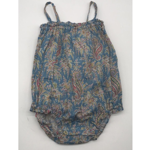 Bonpoint baby girl blue paisley print romper sz 6M